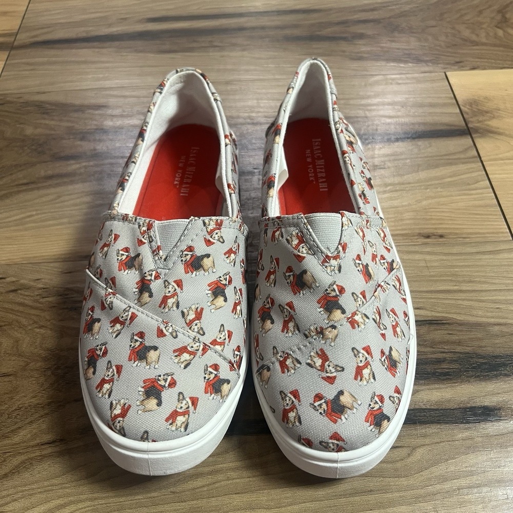 Corgi Christmas Graphics Dogs Scarfs Isaac Mizrati Slip-ons Sz 8 Cushion Support